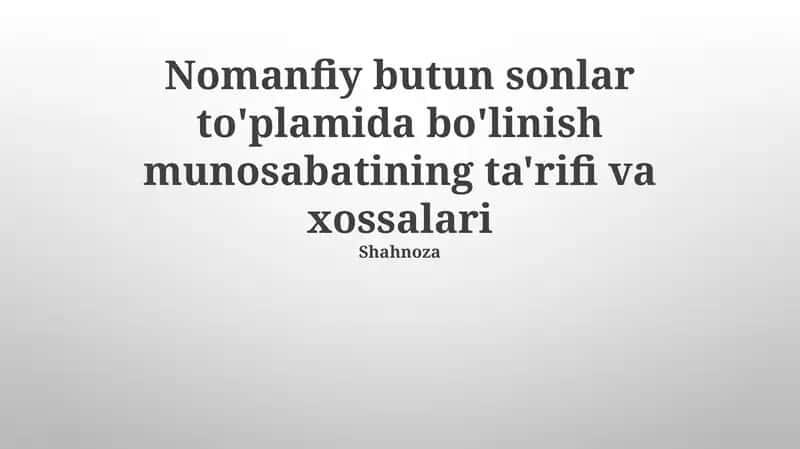 Butun Sonlar To'plami Bo'linishi