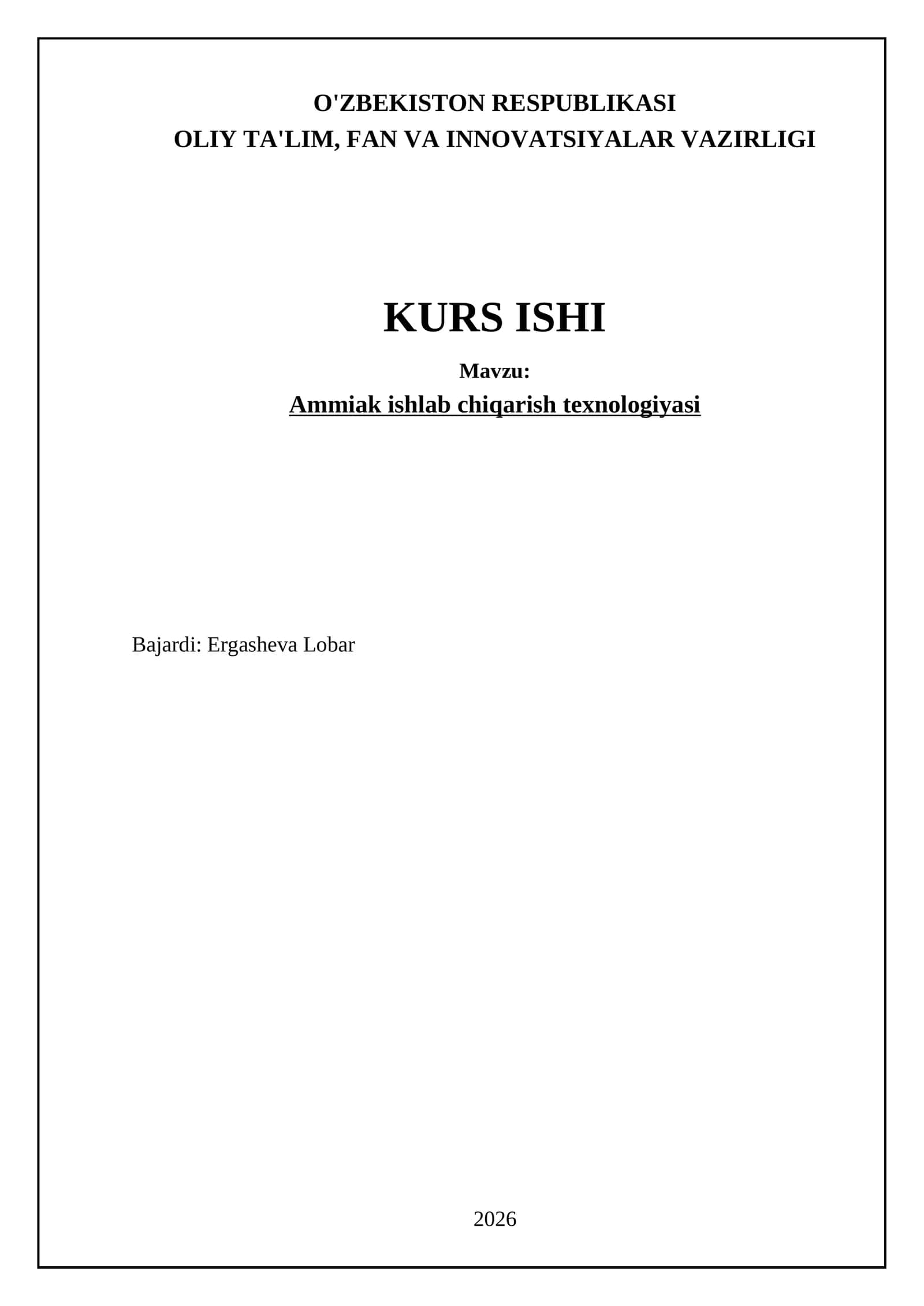 Ammiak ishlab chiqarish texnologiyasi