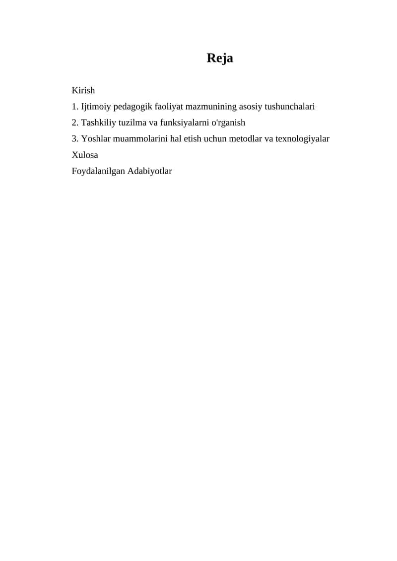 Ijtimoiy pedagogik faoliyat mazmunining asosiy tushunchalari