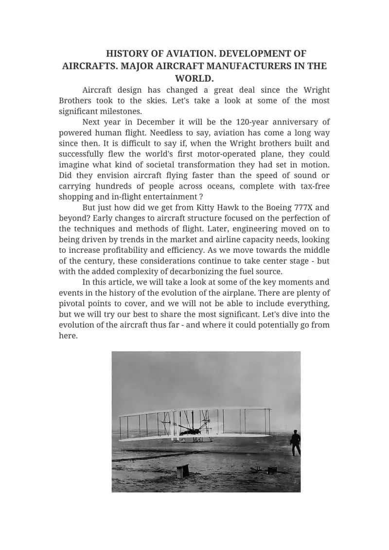 AVIATION HISTORY: FROM WRIGHT BROTHERS TO BOEING 777X
