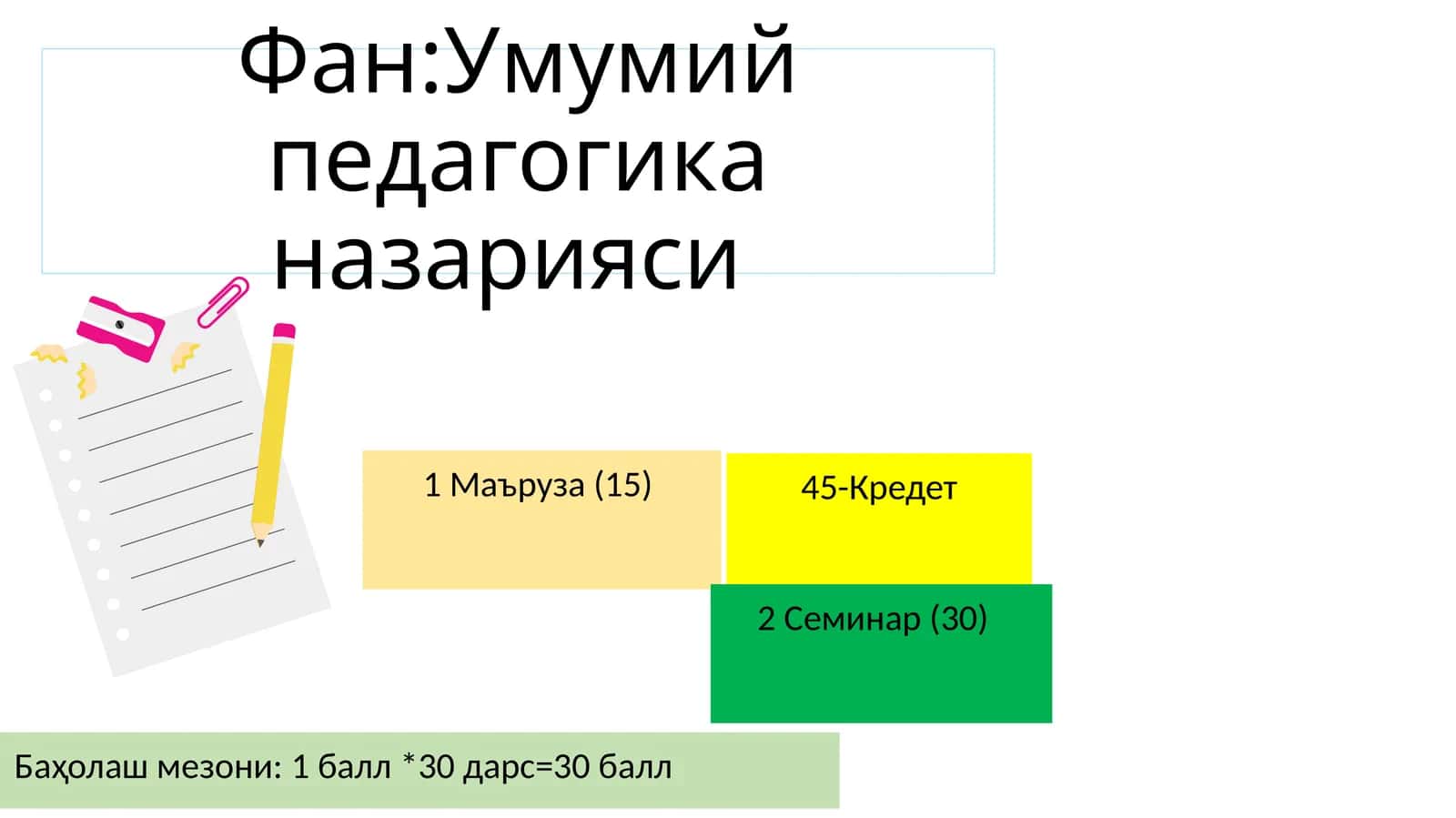 Фан:Умумий педагогика назарияси