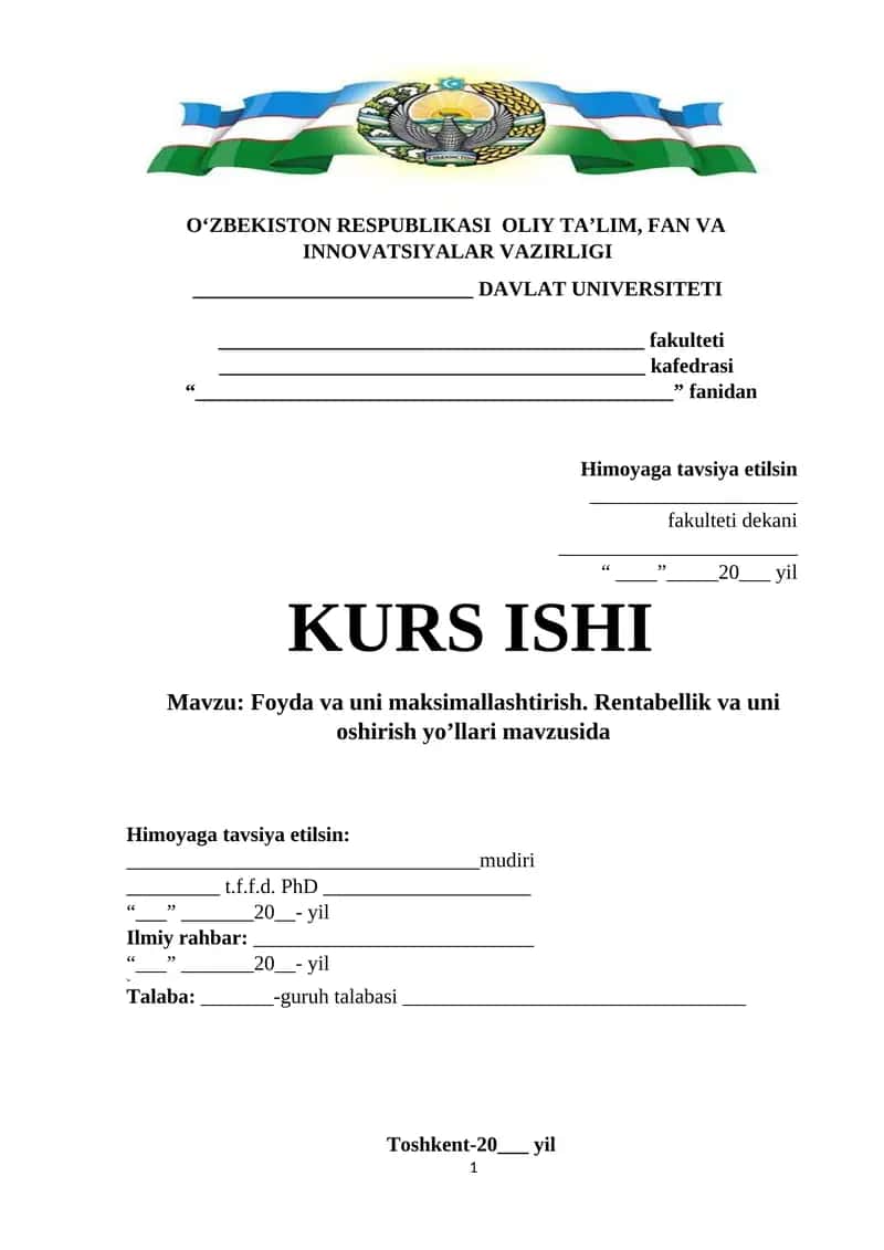 Foyda va uni maksimallashtirish. Rentabellik va uni oshirish yo’llari