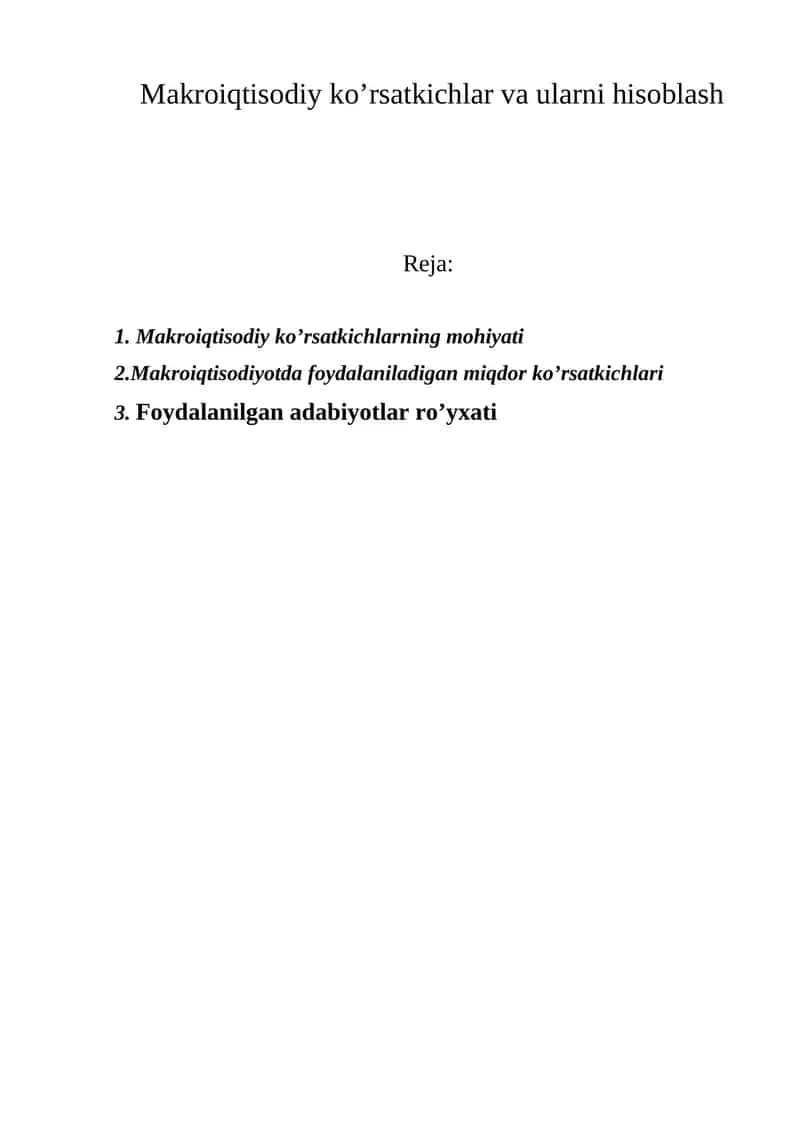 Makroiqtisodiy ko’rsatkichlar va ularni hisoblash
