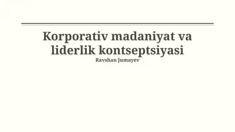 Korporativ madaniyat va liderlik kontseptsiyasi