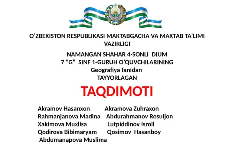 MENING MAHALLAMDAGI EKOLOGIK MUAMMOLAR TAQDIMOTI