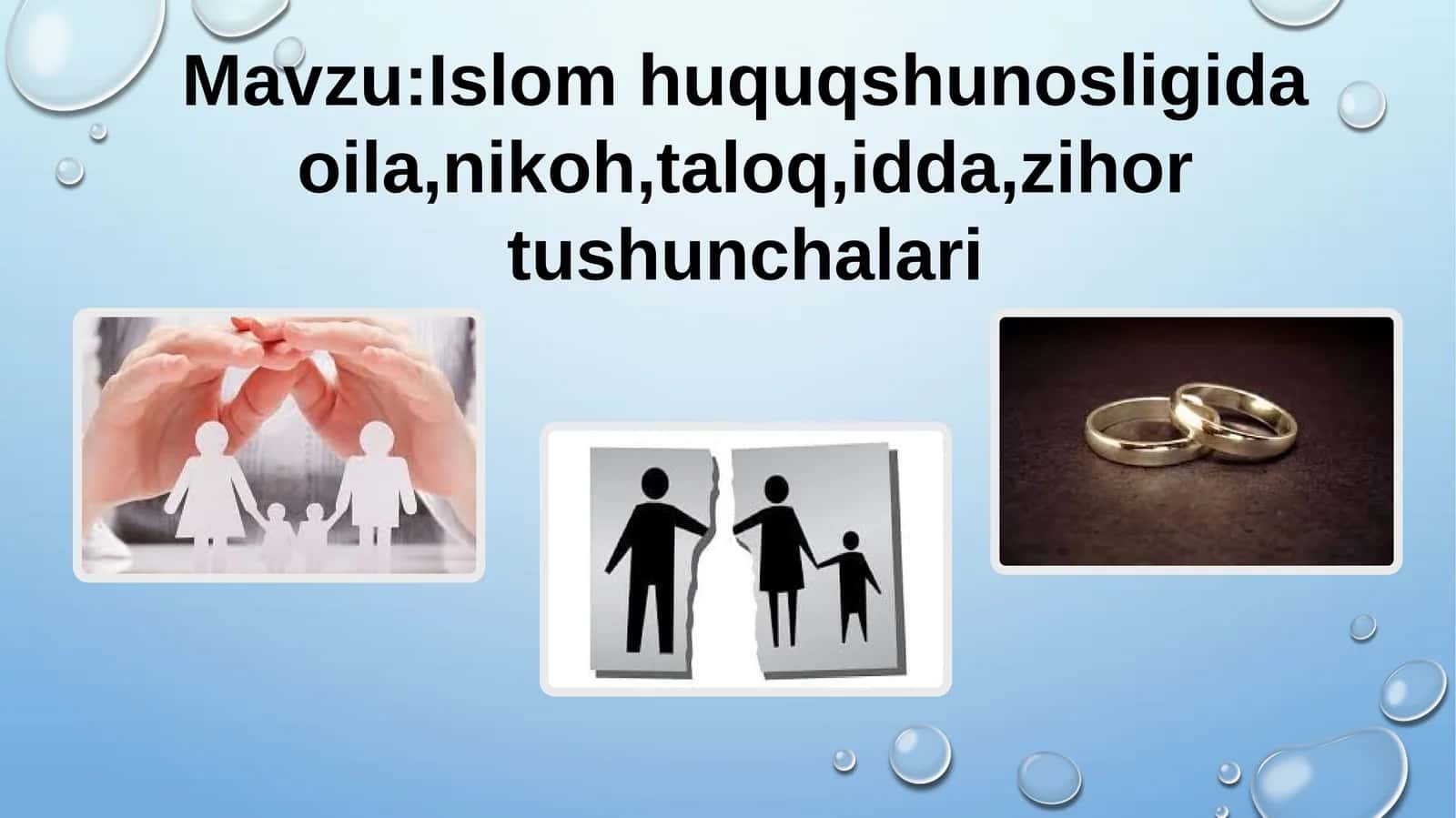 Islom huquqshunosligida oila, nikoh, taloq, idda, zihor tushunchalari