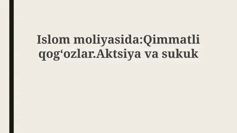 Islom moliyasida qimmatli qog'ozlar