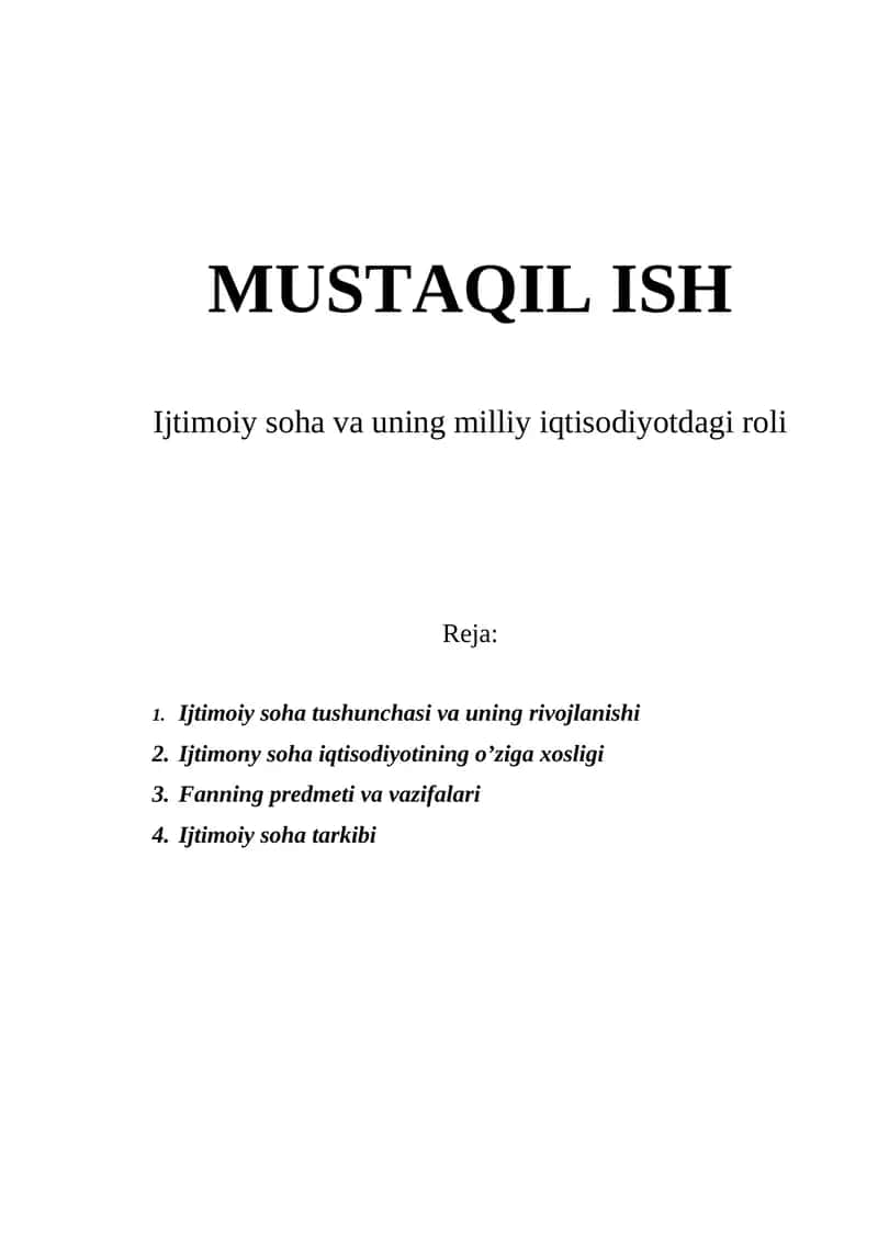 Ijtimoiy soha va uning milliy iqtisodiyotdagi roli