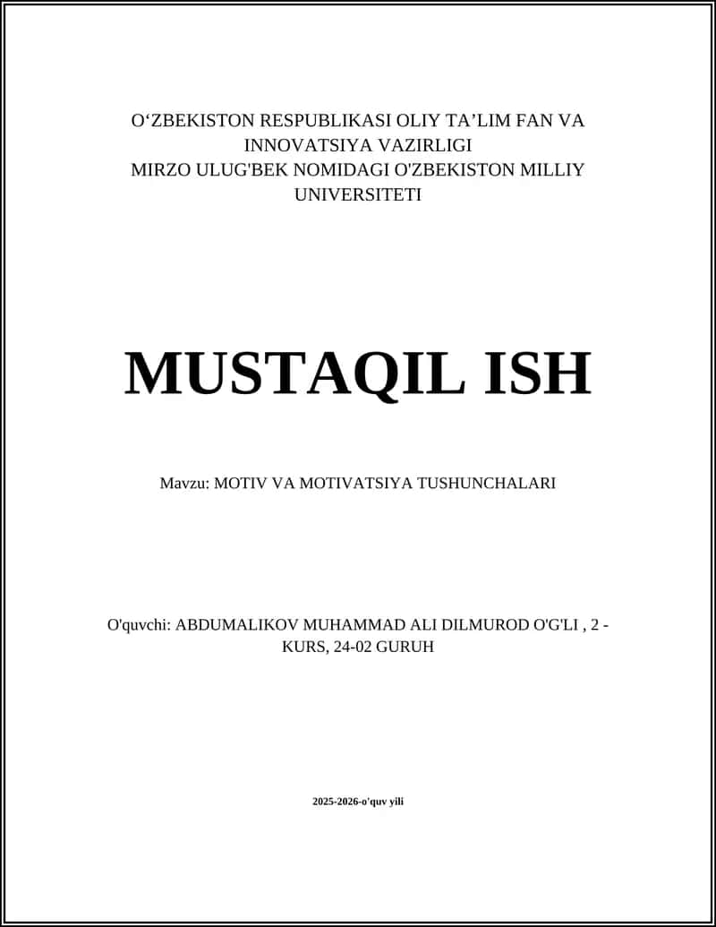 MOTIV VA MOTIVATSIYA TUSHUNCHALARI
