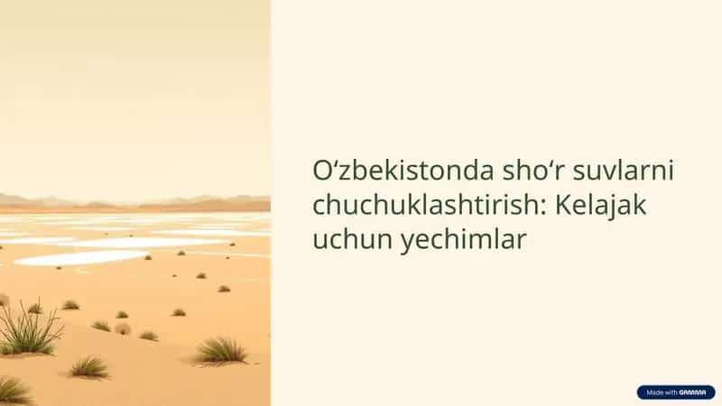 Oʻzbekistonda suv muammolari va ularni chuchuklash uchun strategiyalar.