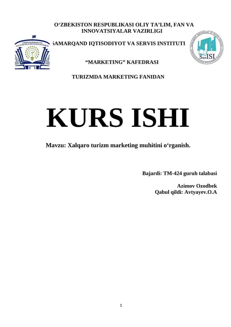 Xalqaro Turizm Marketing Muhitini Oʻrganish