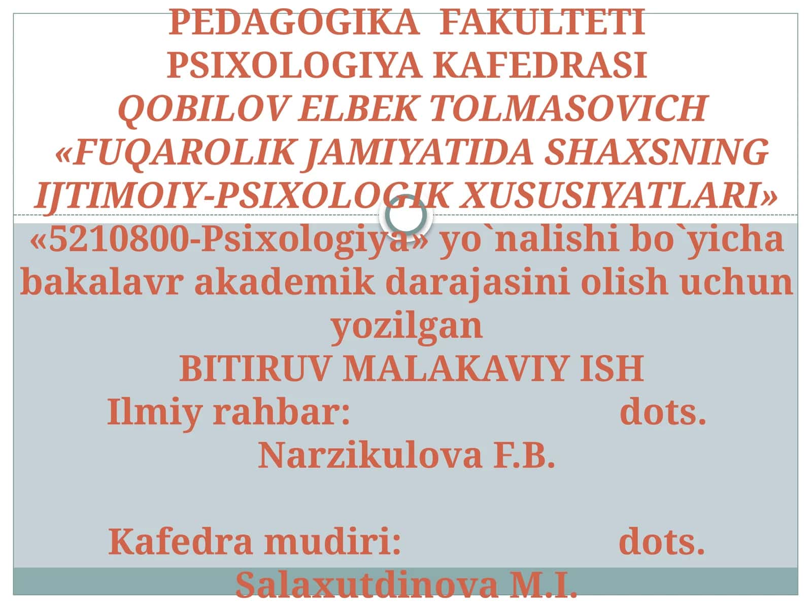 «FUQAROLIK JAMIYATIDA SHAXSNING IJTIMOIY-PSIXOLOGIK XUSUSIYATLARI»