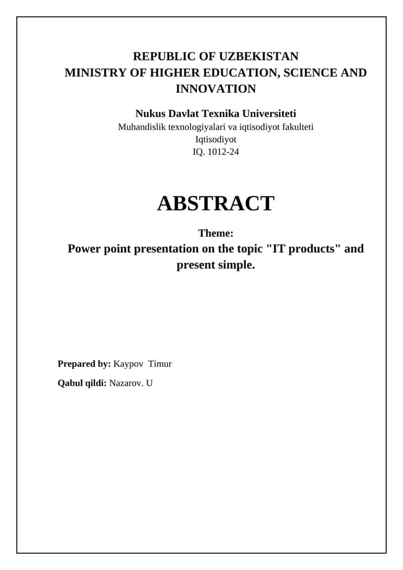 Power point presentation on the topic "IT products" and present simple