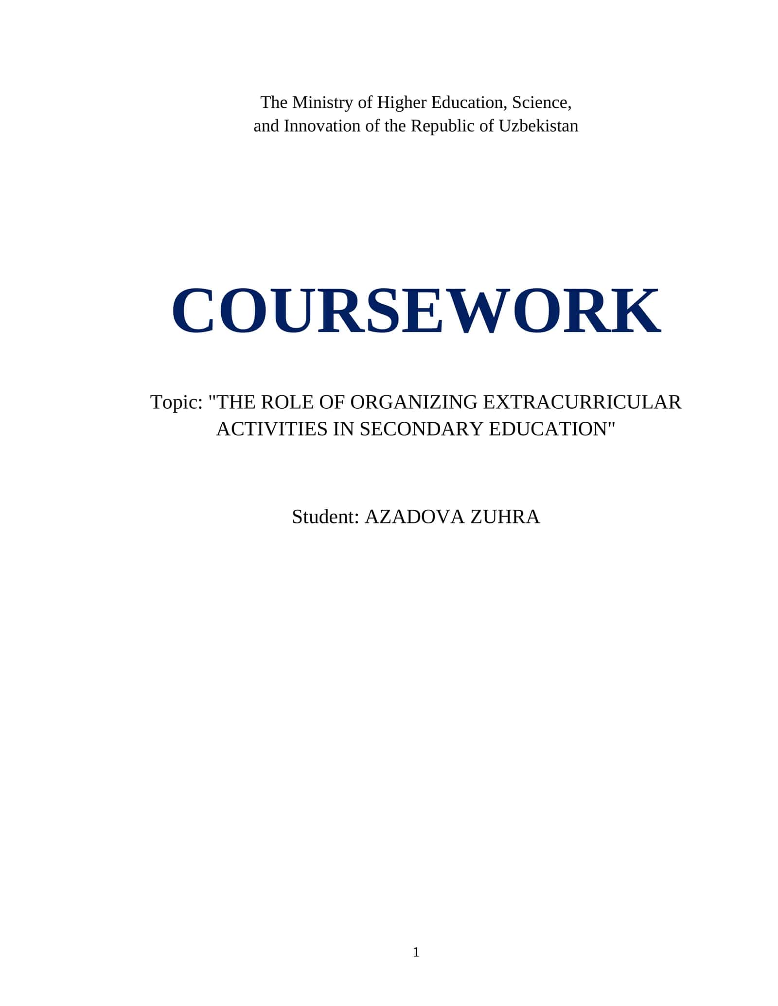 THE ROLE OF ORGANIZING EXTRACURRICULAR ACTIVITIES IN SECONDARY EDUCATION