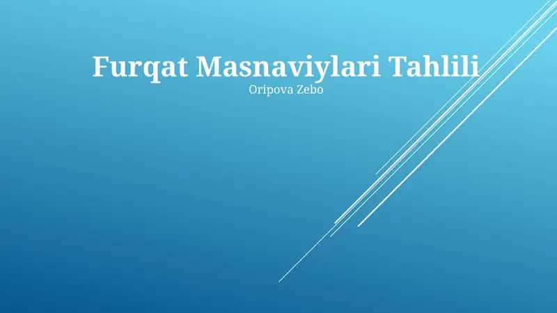 Furqat Masnaviylari Tahlili