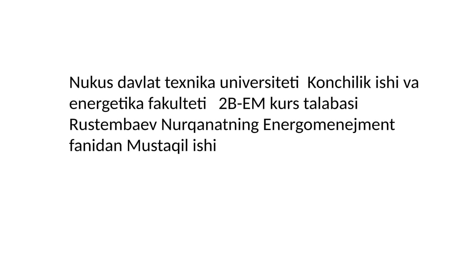 Energomenejment fanidan Mustaqil ishi
