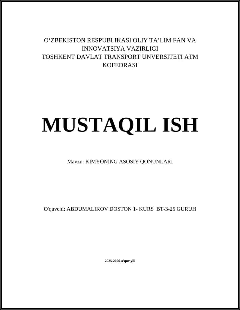 KIMYONING ASOSIY QONUNLARI