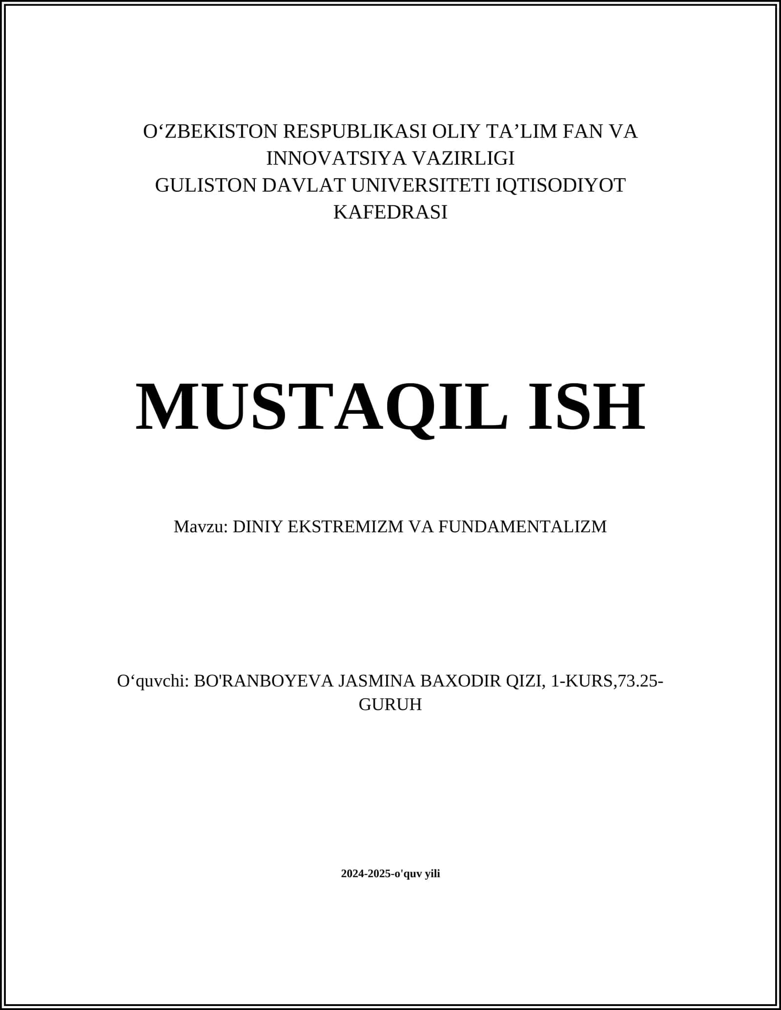 DINIY EKSTREMIZM VA FUNDAMENTALIZM