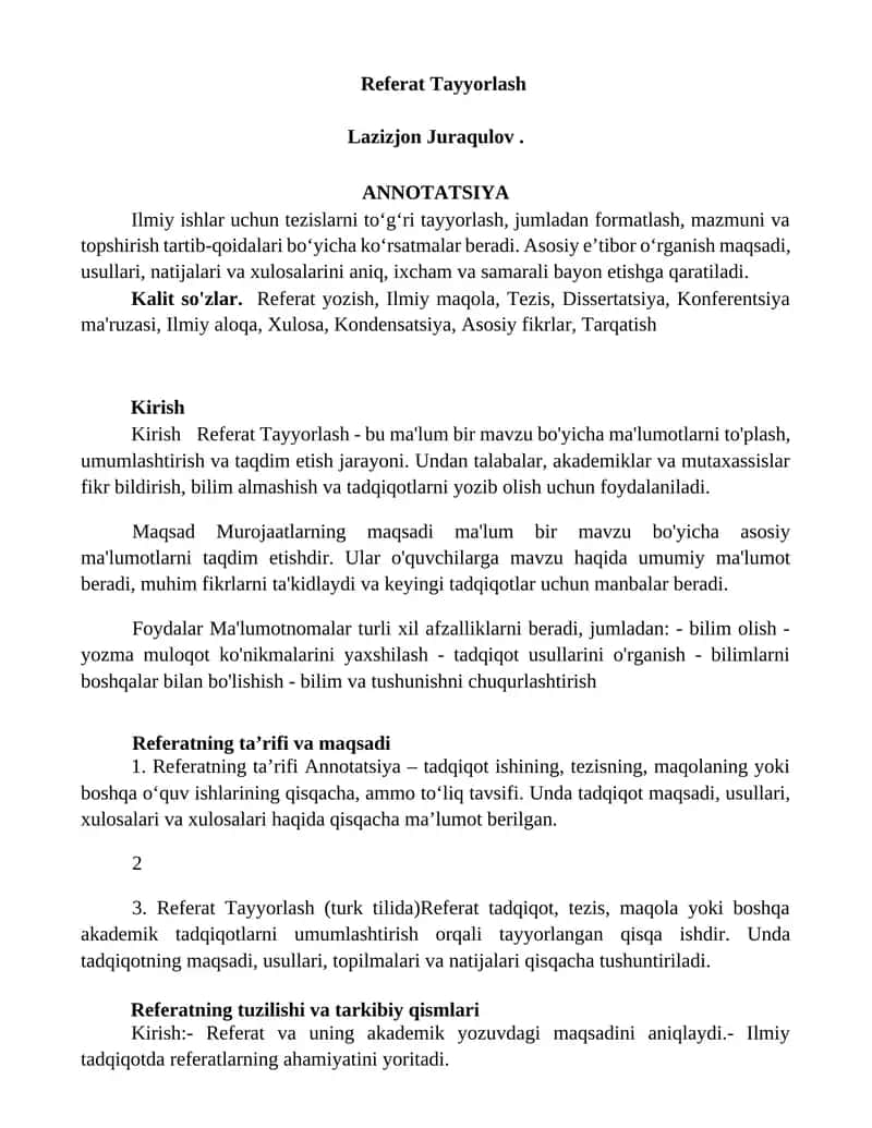 Referat Tayyorlash