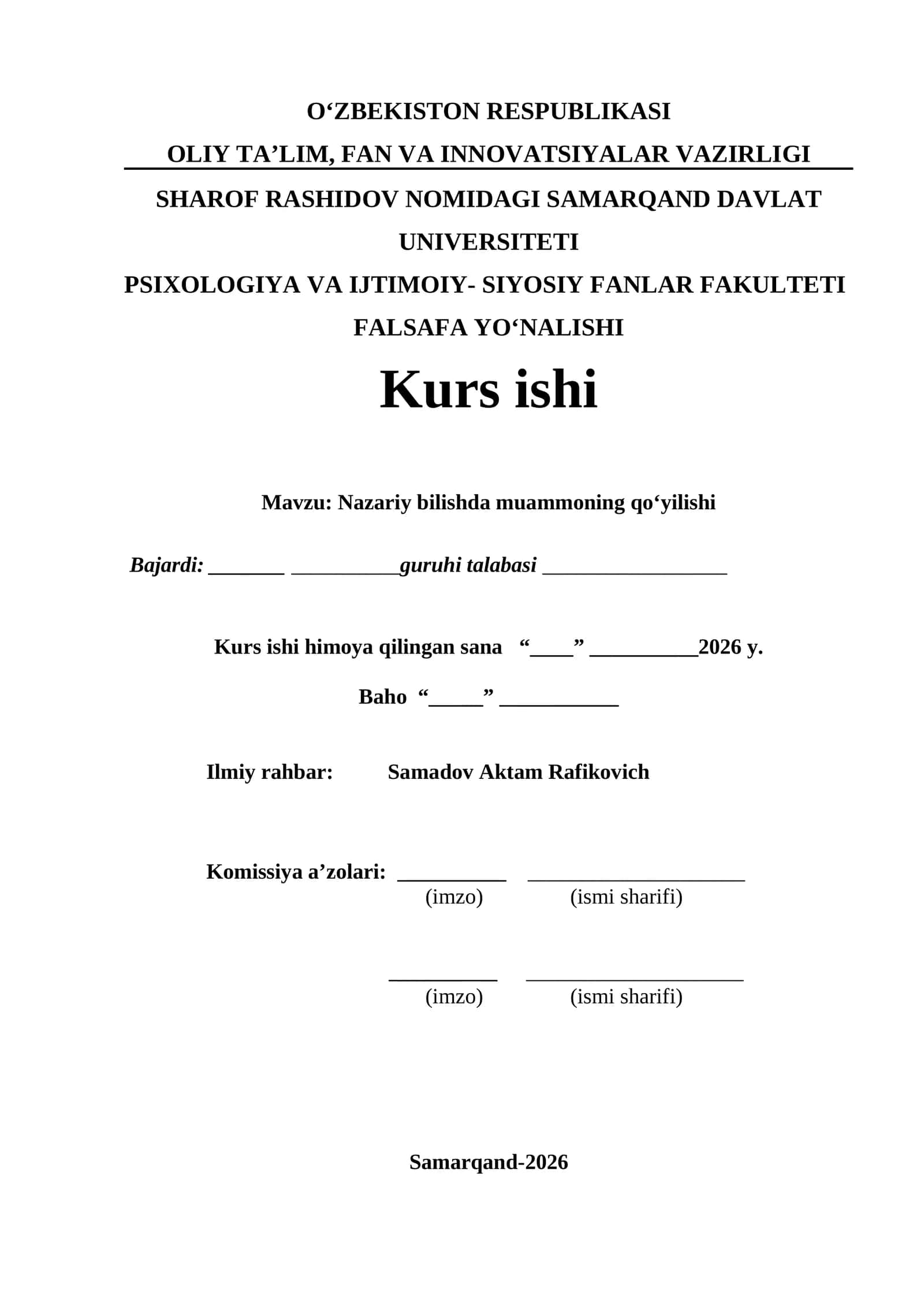 Nazariy bilishda muammoning qo‘yilishi