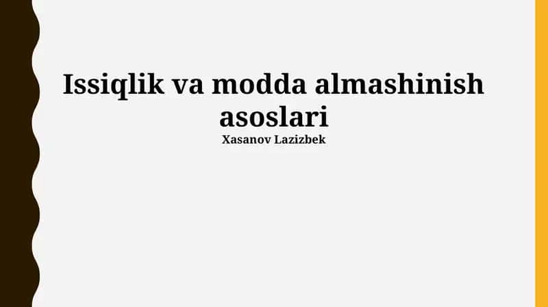 Issiqlik va modda almashinish asoslari