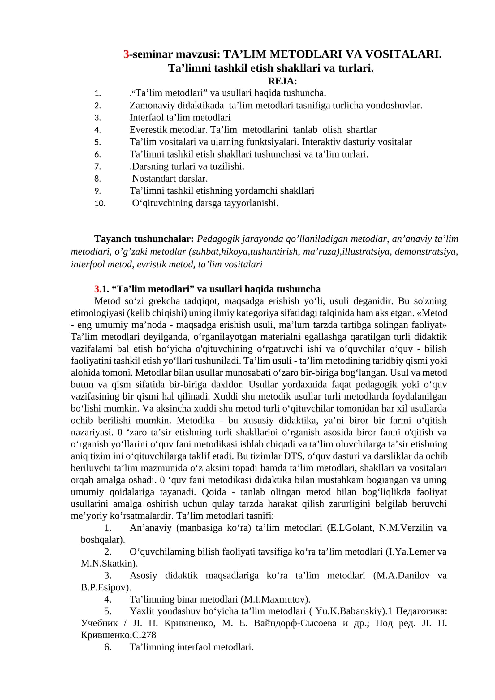 TA’LIM METODLARI VA VOSITALARI