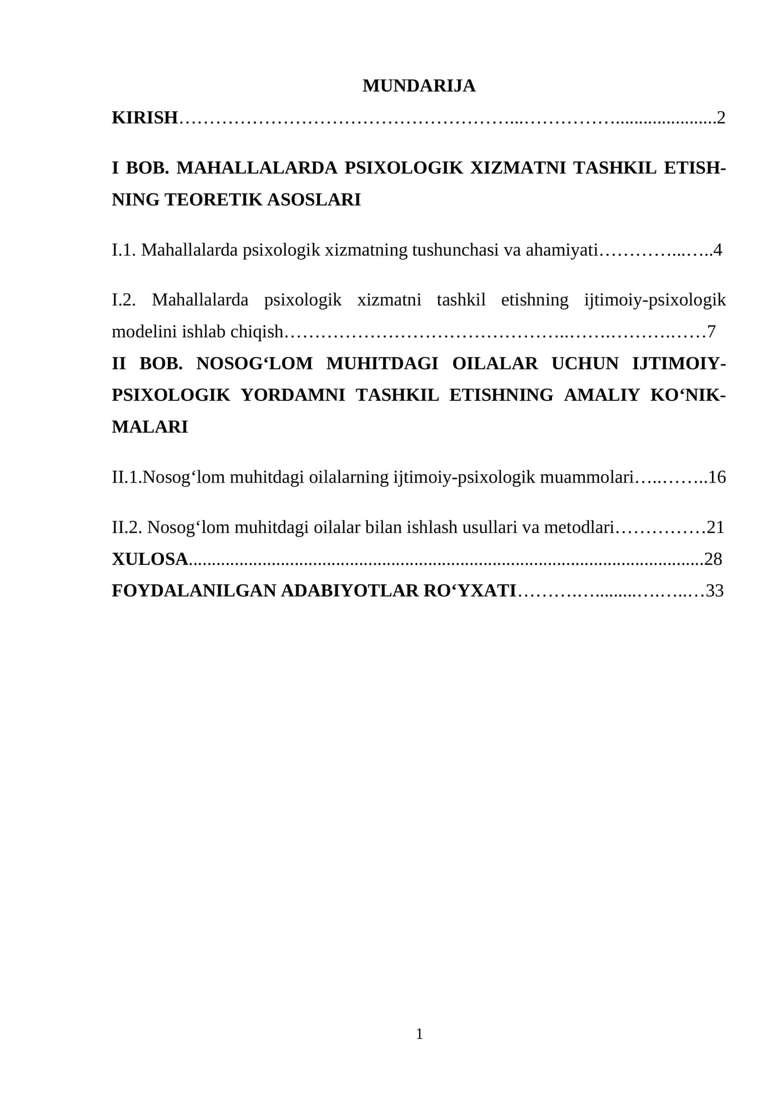Mahallalarda psixologik xizmatni tashkil etish