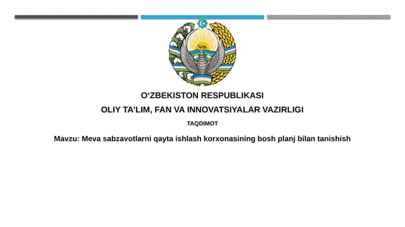 Mevasabzavotlarni qayta ishlash korxonasining bosh plani