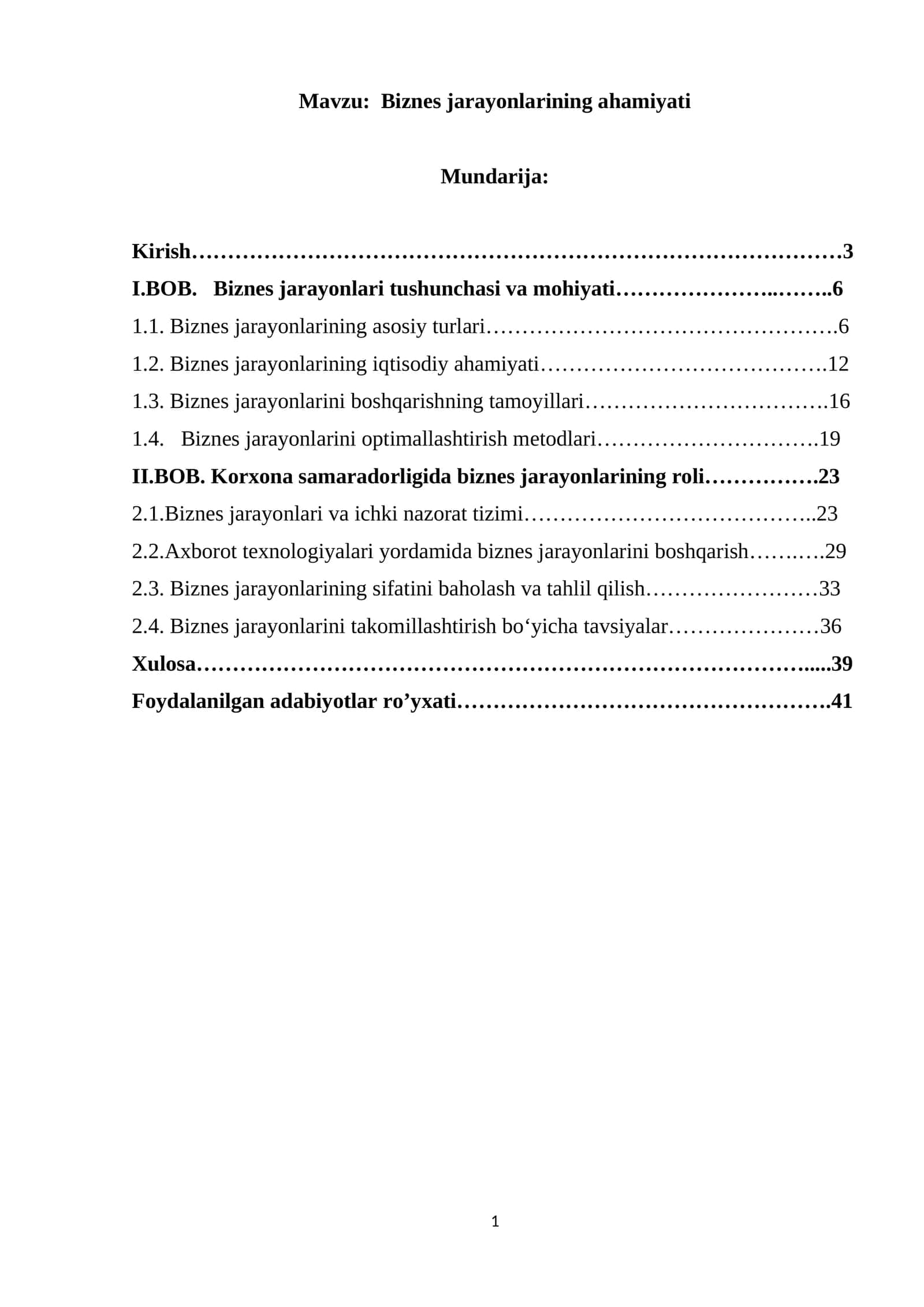 Biznes jarayonlarining ahamiyati