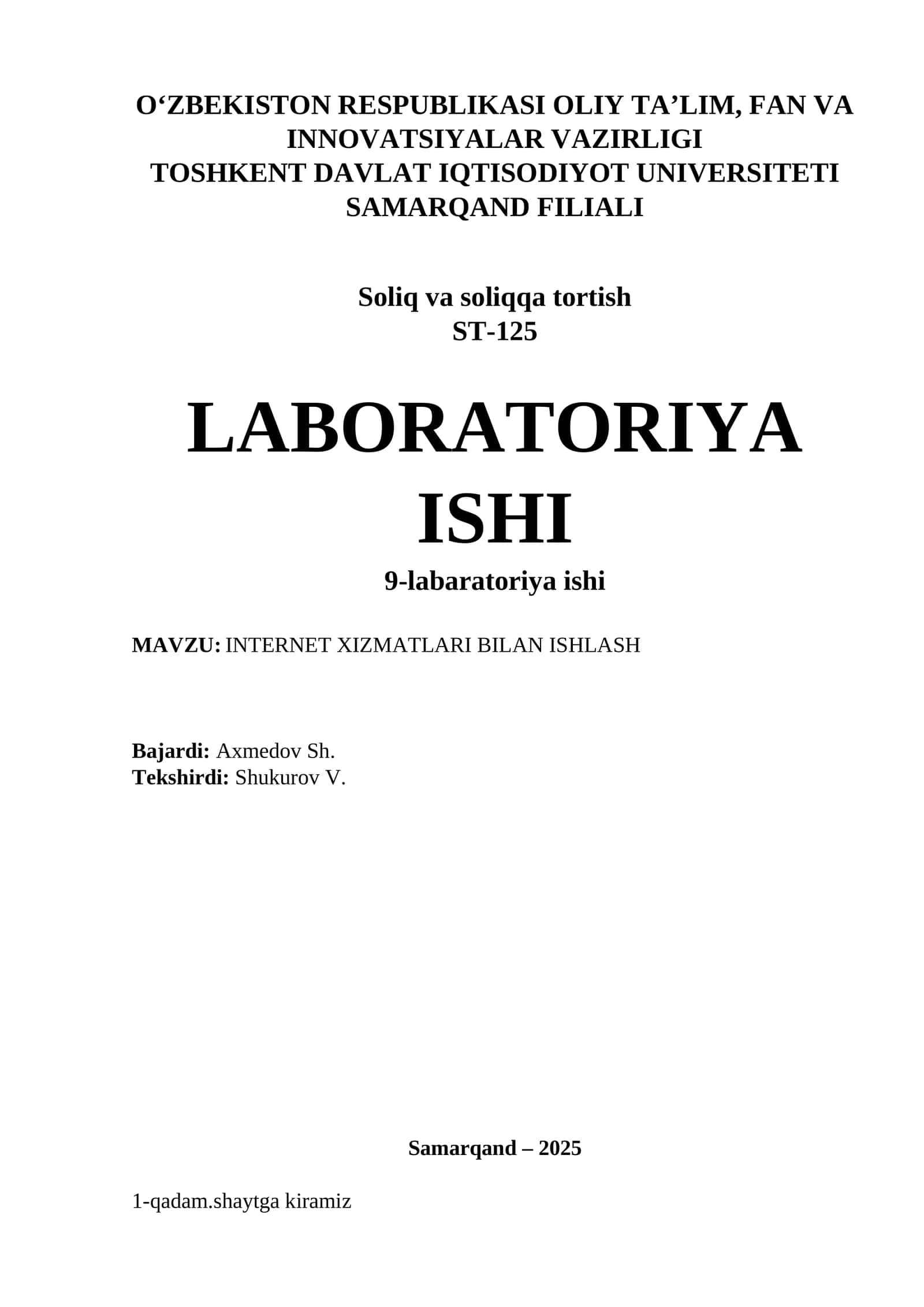 INTERNET XIZMATLARI BILAN ISHLASH