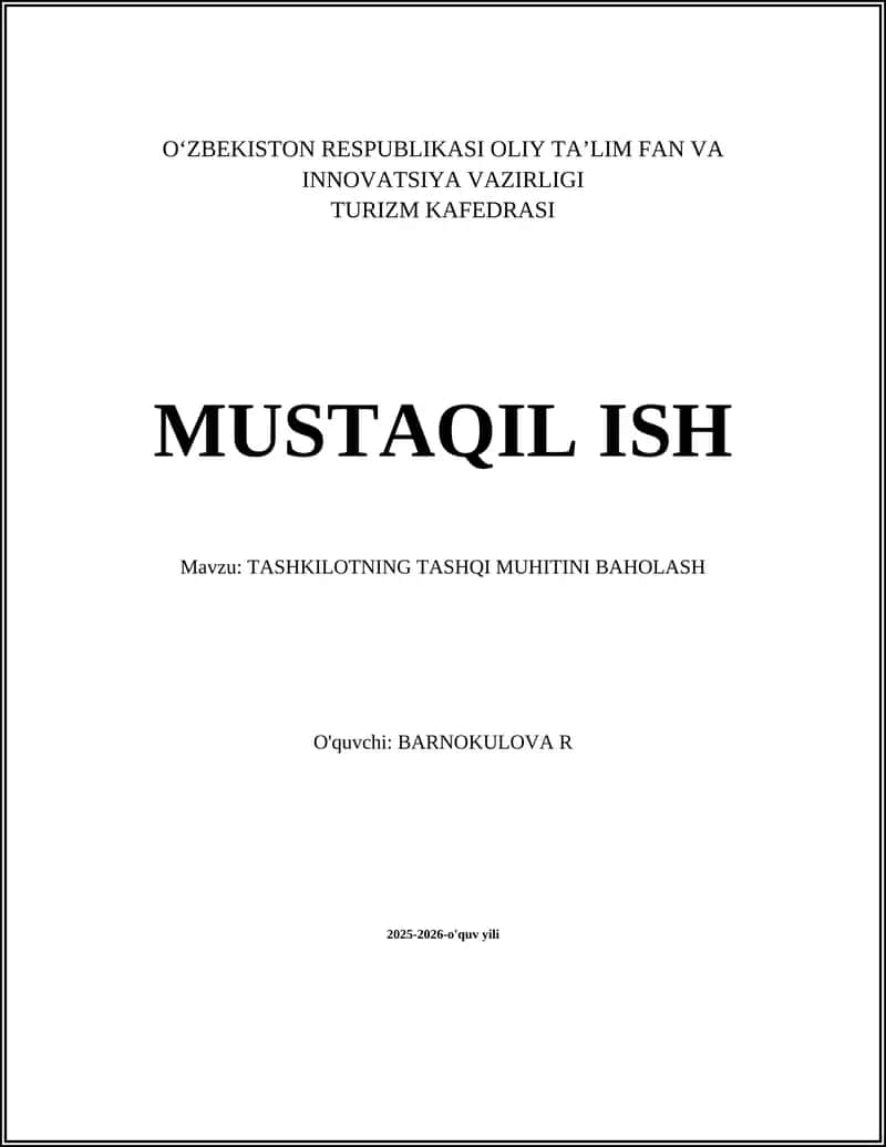 TASHKILOTNING TASHQI MUHITINI BAHOLASH