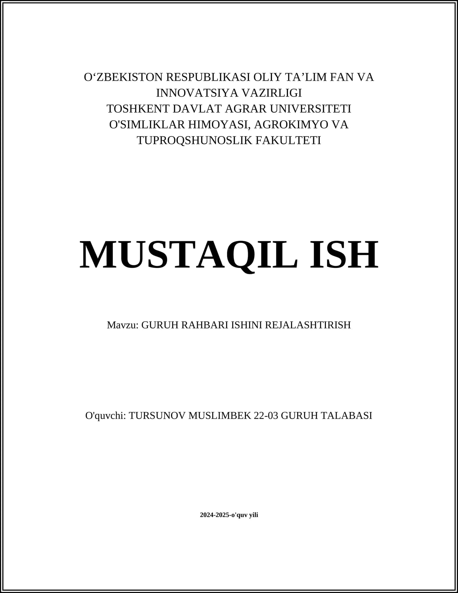 GURUH RAHBARI ISHINI REJALASHTIRISH