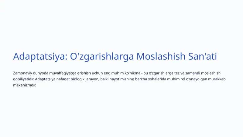 Adaptatsiya: O'zgarishlarga Moslashish San'ati