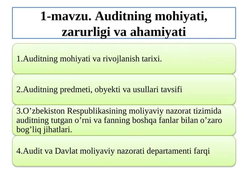 Auditning mohiyati,zarurligi va ahamiyati