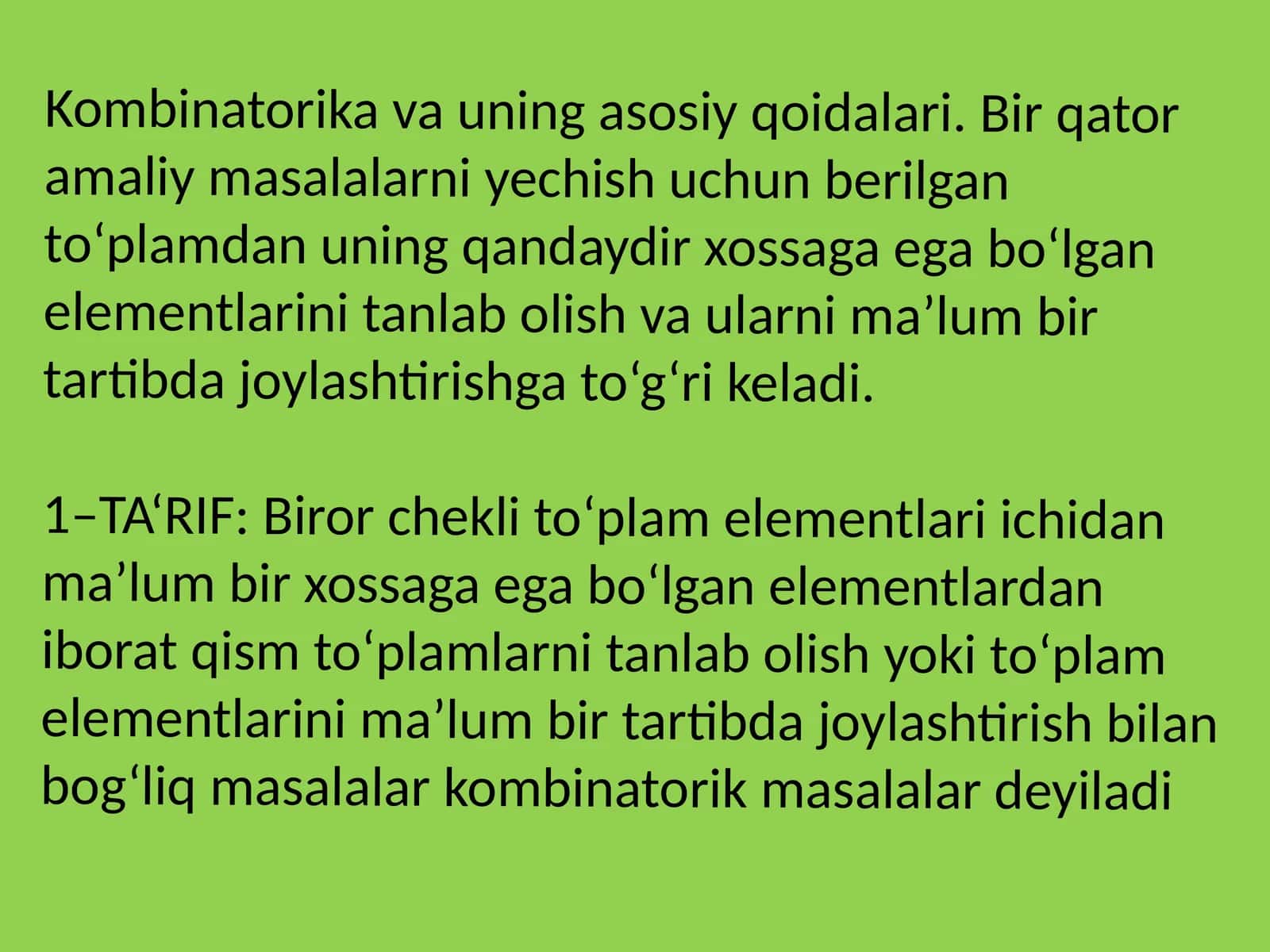 Kombinatorika va uning asosiy qoidalari