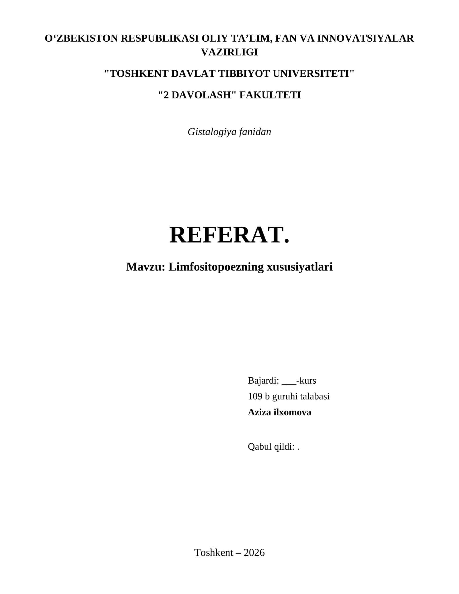 Limfositopoezning xususiyatlari