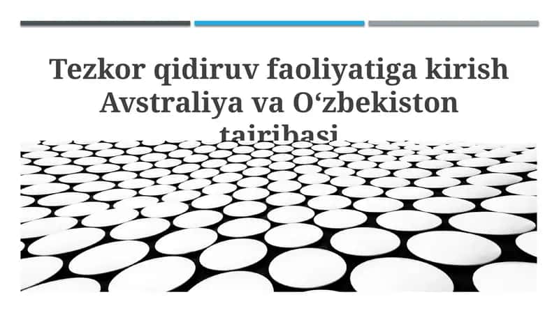 Tezkor qidiruv faoliyatiga kirish Avstraliya va Oʻzbekiston tajribasi