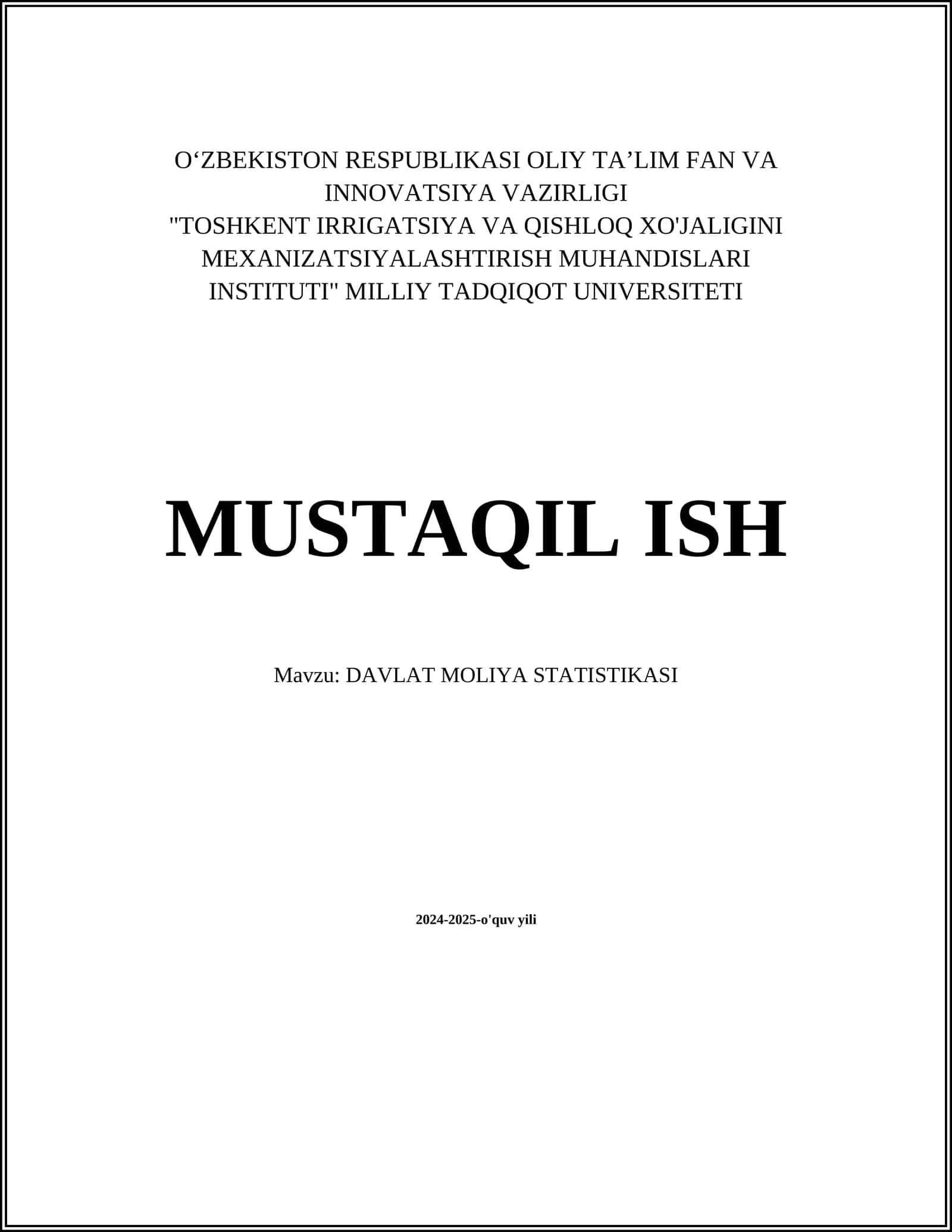 DAVLAT MOLIYA STATISTIKASI