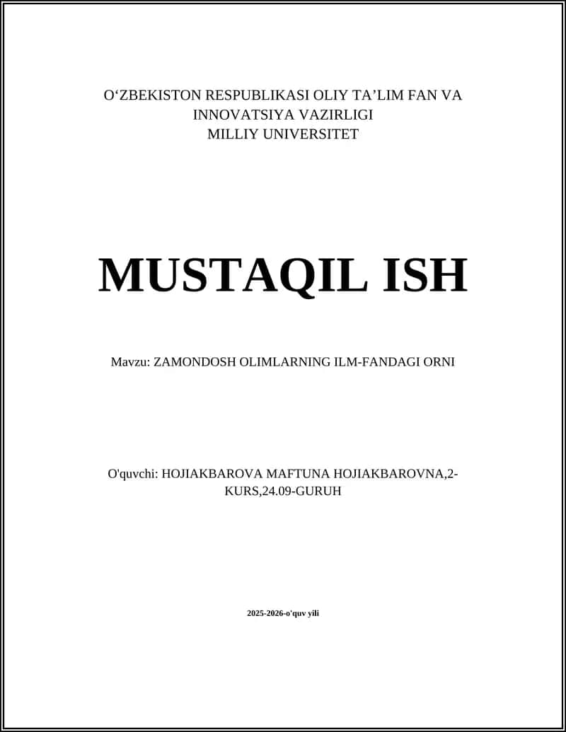 ZAMONDOSH OLIMLARNING ILM-FANDAGI ORNI
