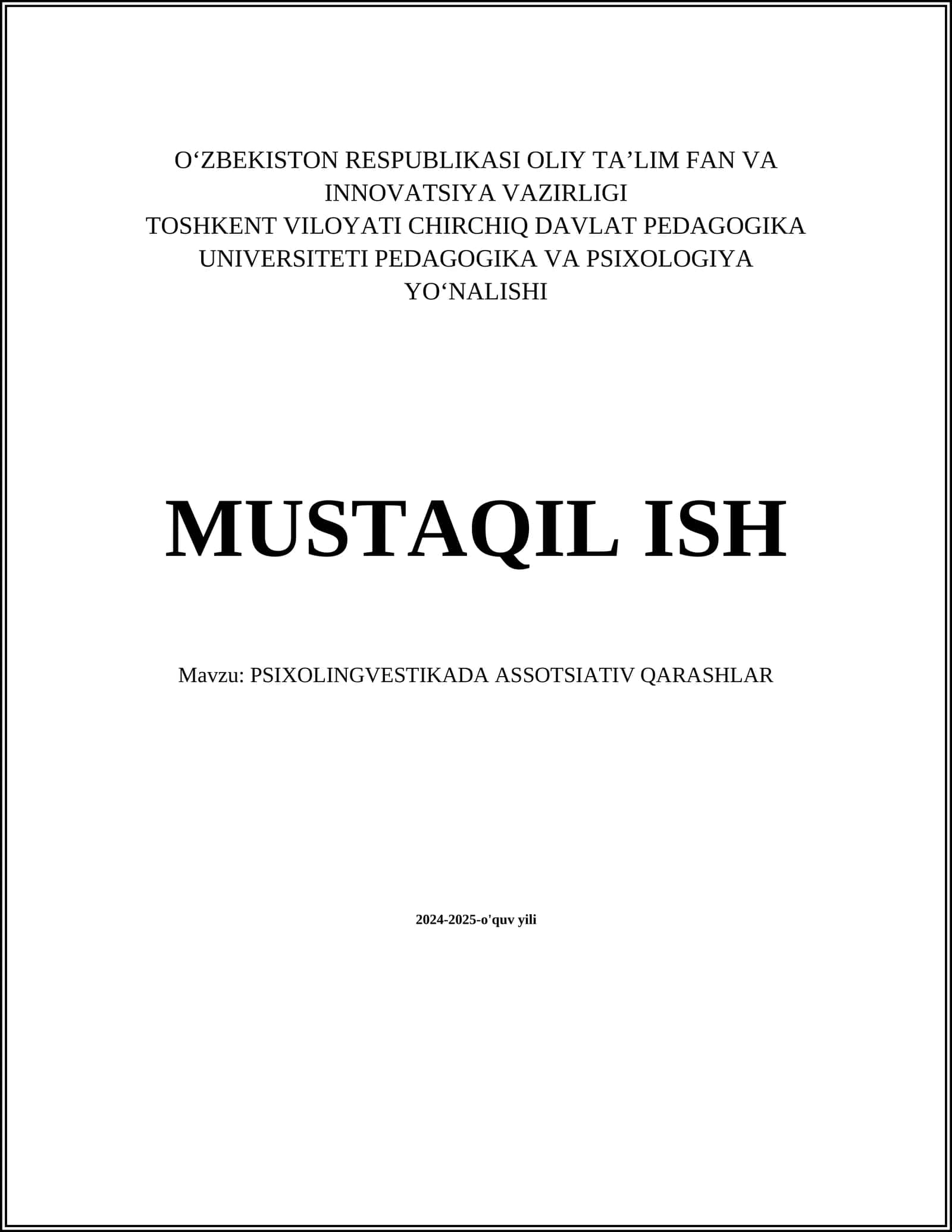 PSIXOLINGVESTIKADA ASSOTSIATIV QARASHLAR