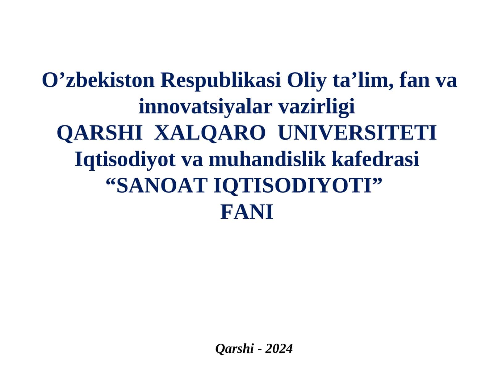 SANOAT IQTISODIYOTI