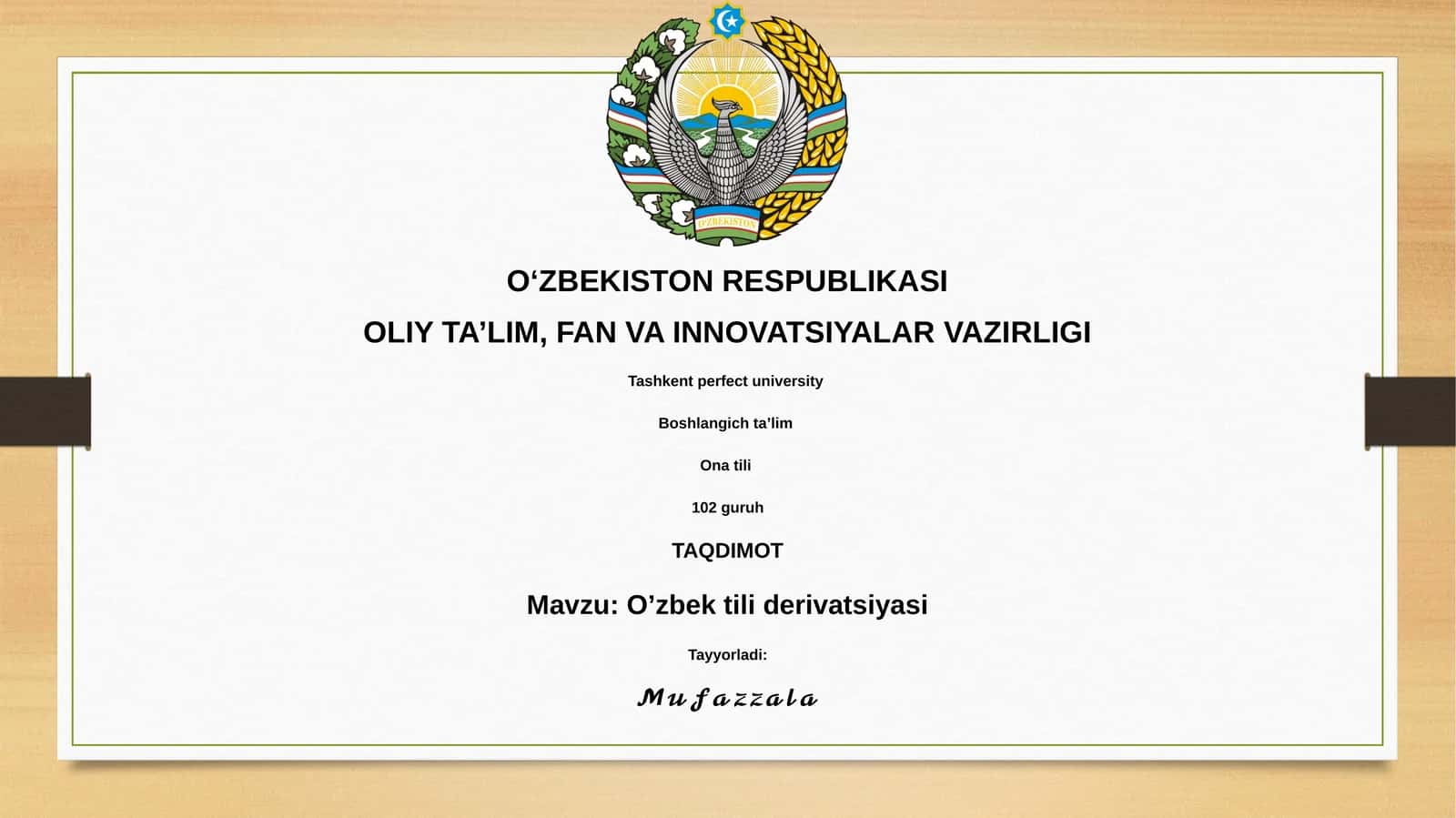 O'zbek tili derivatsiyasi