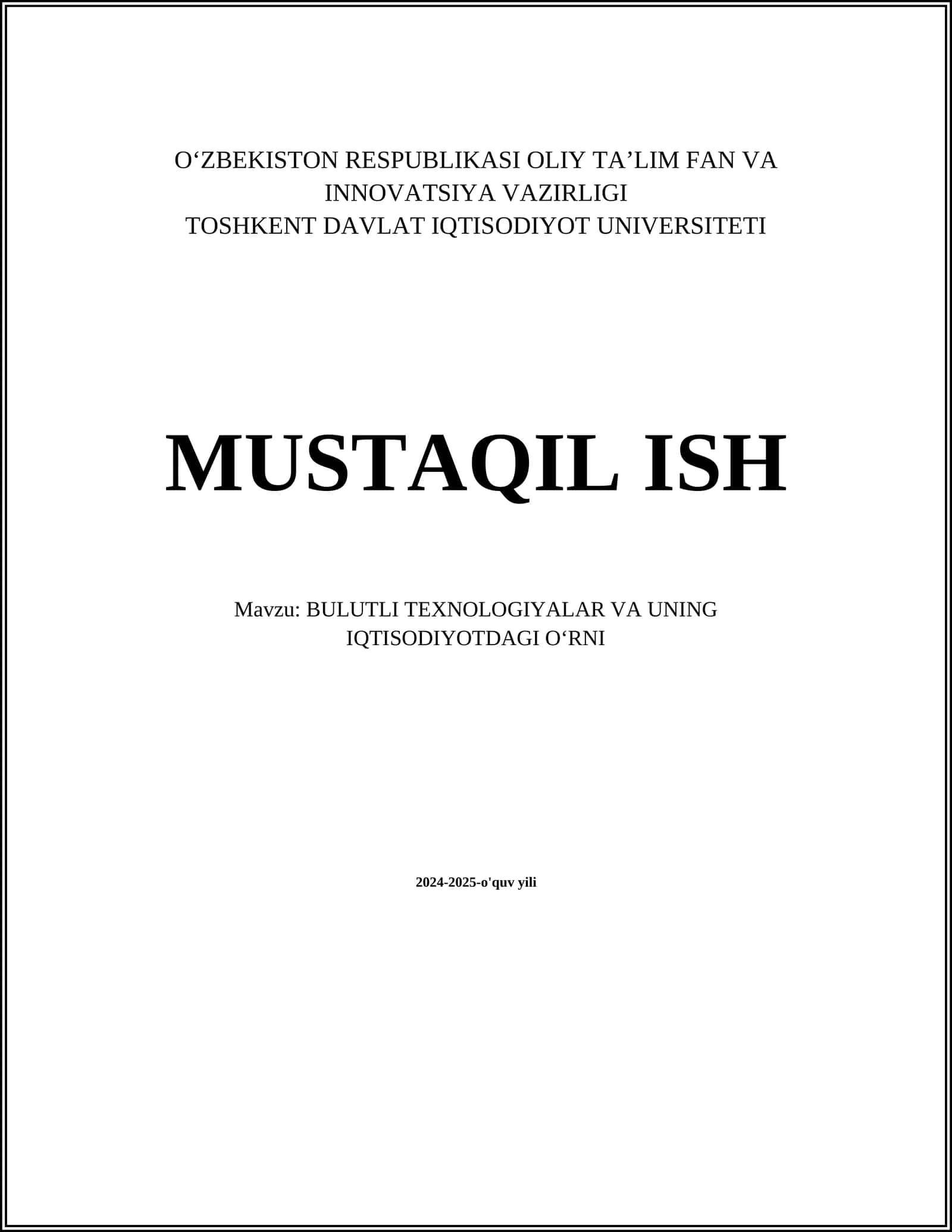 BULUTLI TEXNOLOGIYALAR VA UNING IQTISODIYOTDAGI OʻRNI