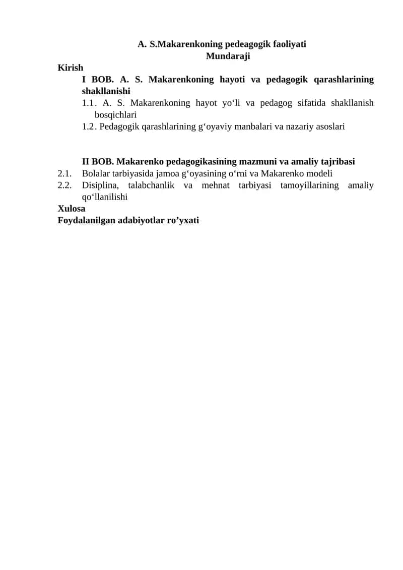 S.Makarenkoning pedeagogik faoliyati
