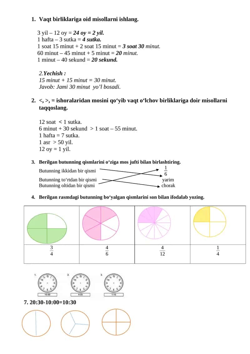 Vaqt birliklariga oid misollar