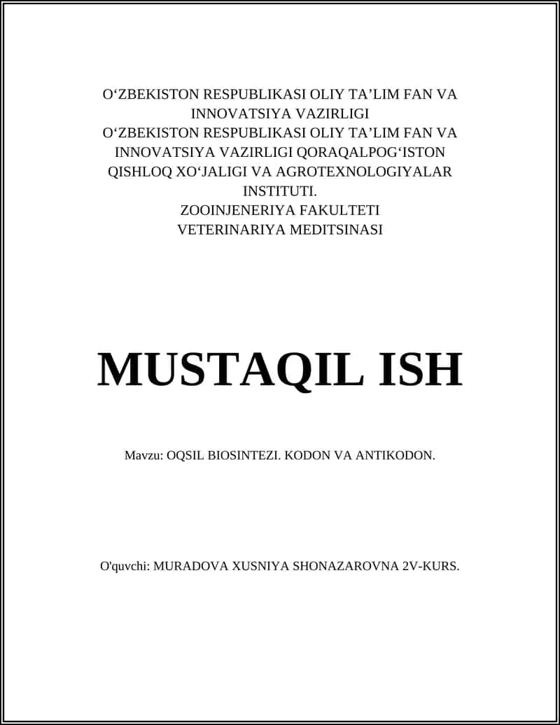 Oqsil biosintezi. Kodon va antikodon