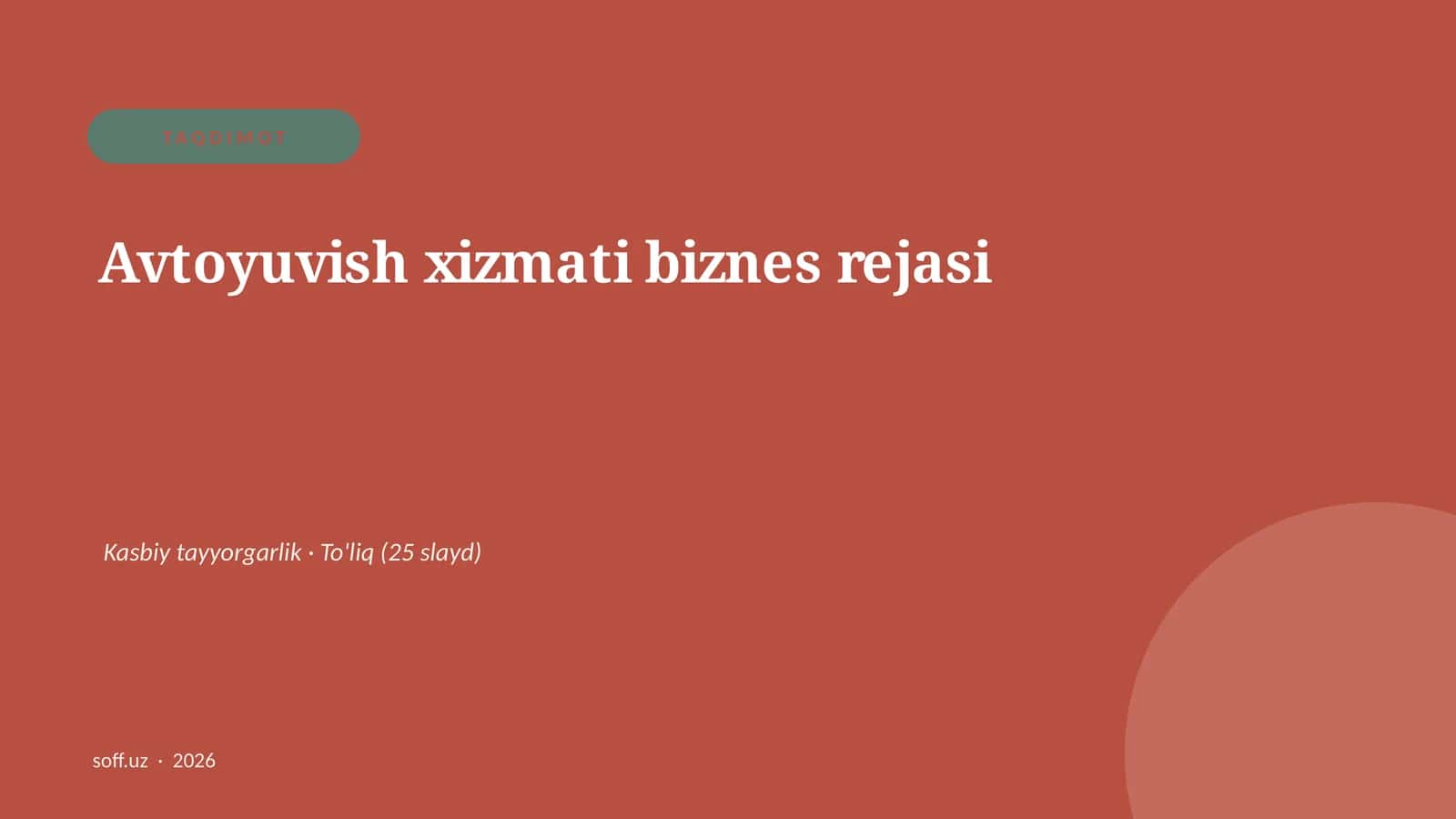 Avtoyuvish xizmati biznes rejasi