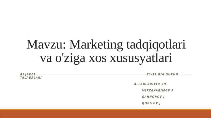 Marketing tadqiqotlari va o'ziga xos axborotlar tizimi