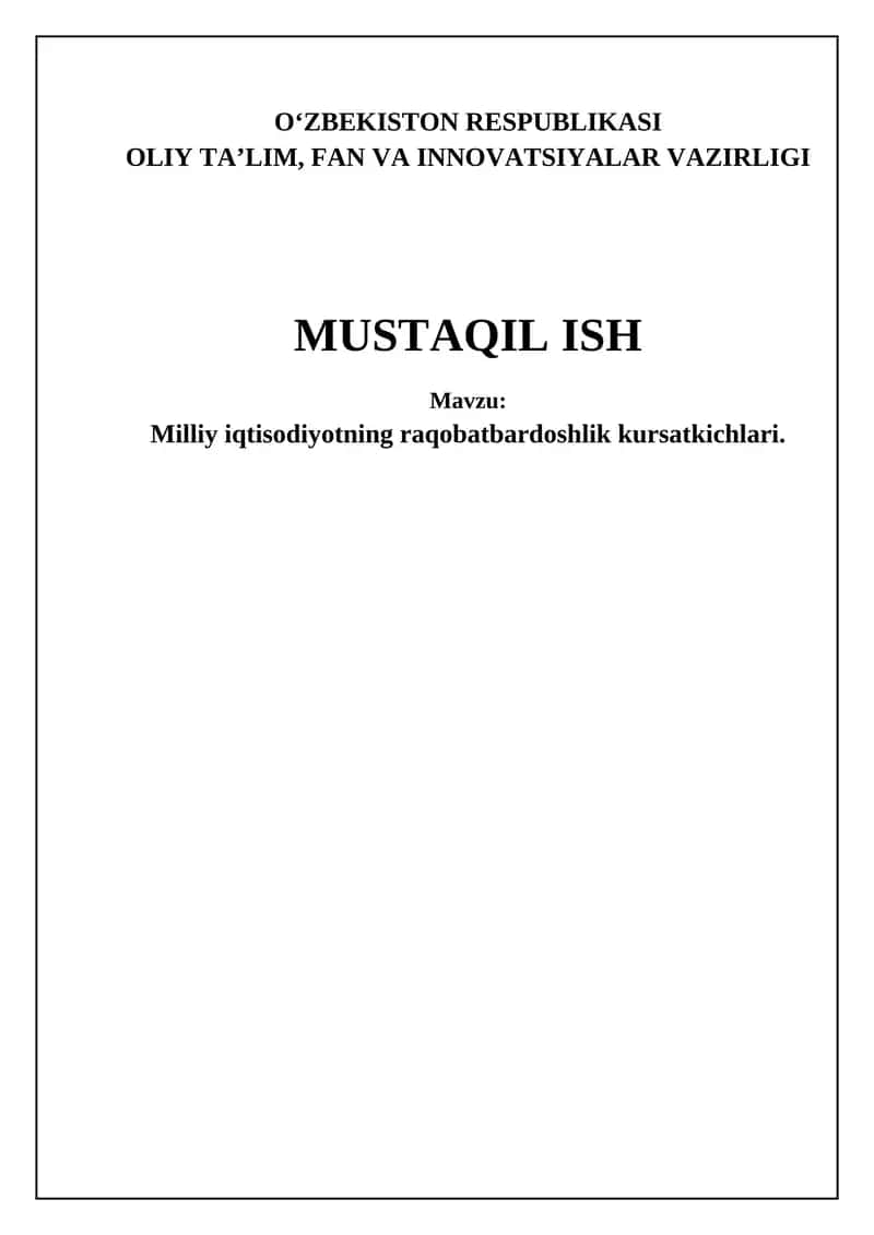 Milliy iqtisodiyotning raqobatbardoshlik kursatkichlari