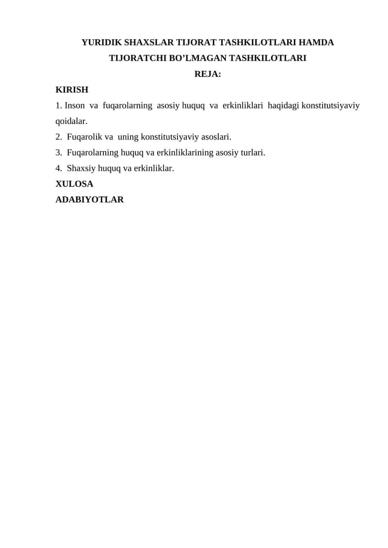 Inson va fuqarolarning asosiy huquq va erkinliklari